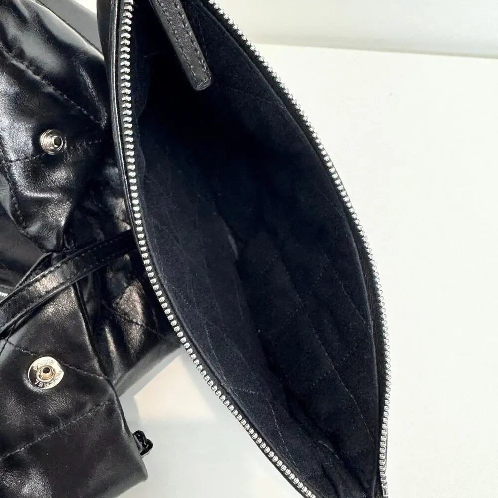 CHANEL 22 So Black Small Quilted Lambskin Tote Logo Shoulder Hobo Bag w Pouch